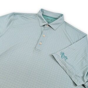 Johnnie-O Whipple Printed Golf Polo Shirt Mens XL Iguana Green Revere‎
